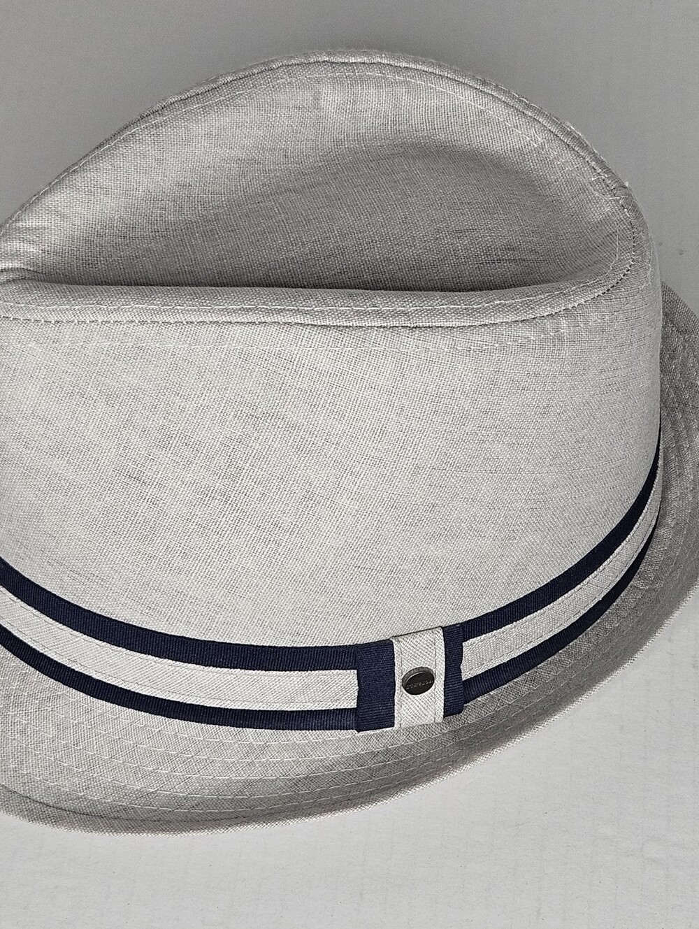 Stetson Light Gray Cotton Fedora with Navy Band Size XL